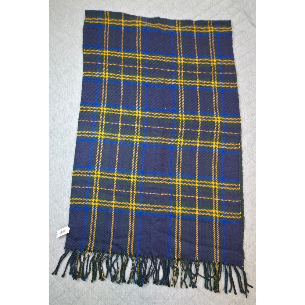 Banana Republic Scarf Unisex OS Blue Yellow Plaid Tassel New